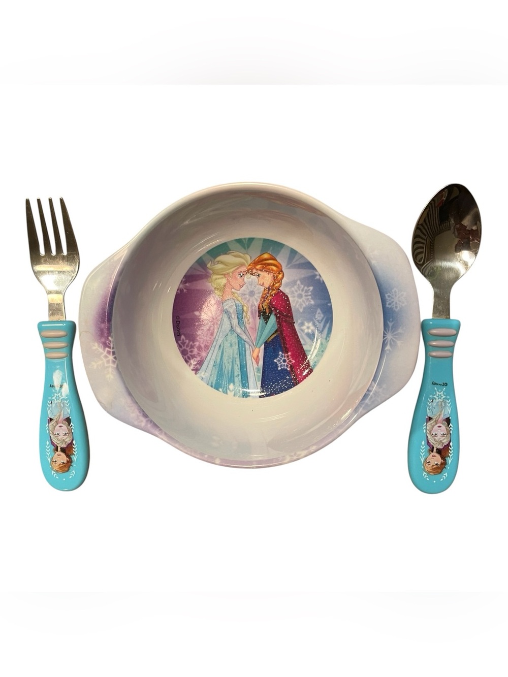 Zak! Designs Disney Frozen Melamine Kids Bowl, Fork & Spoon Anna & Elsa